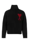 Ami Alexandre Mattiussi Oversize Wool Sweater Turtleneck Ribbed Cuffs Hem In Black