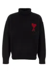 Ami Alexandre Mattiussi Ami Paris Funnel-neck Sweater With Heart Intarsia Design In Black