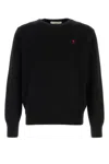Ami Alexandre Mattiussi Merino Wool Round Neck Sweater With Heart Detail In Black