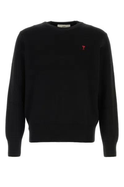 Ami Alexandre Mattiussi Ami Paris Men Black Crewneck Sweater With Adc Embroidery On The Front In Wool Blend Man In Multi