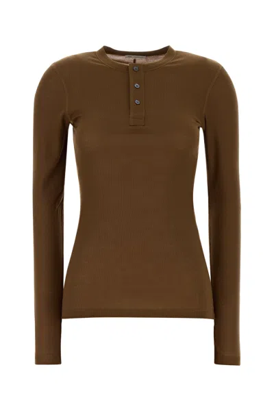 AMI ALEXANDRE MATTIUSSI T-SHIRT IN LYOCELL MARRONE DONNA