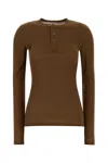 Ami Alexandre Mattiussi Long Sleeve Ribbed Lyocell T-shirt In Brown