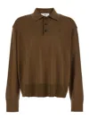Ami Alexandre Mattiussi Ami Paris Men Brown Polo Shirt With Classic Collar And Logo Embroidery On The Front In Wool And Silk In Brown