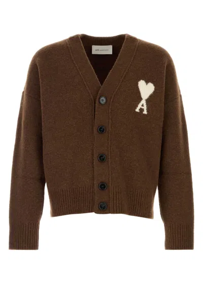 Ami Alexandre Mattiussi Ami Brown Stretch Alpaca Blend Cardigan