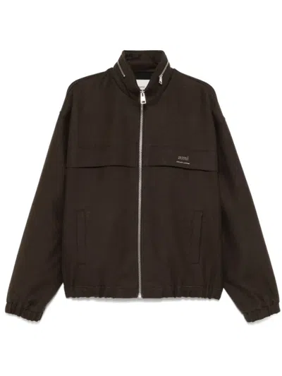 Ami Alexandre Mattiussi Ami Brown Wool Zip-up Jacket In Black