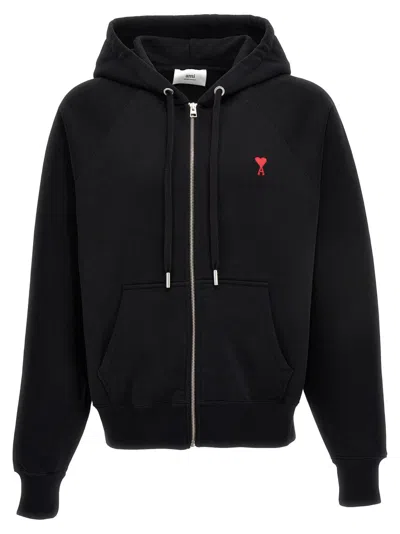 Ami Alexandre Mattiussi Ami Brushed Cotton Hoodie With Embroidered Logo In Black