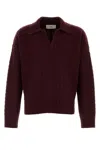 Ami Alexandre Mattiussi Ami Paris Ami Paris Cable Knit Polo Sweater In Burgundy