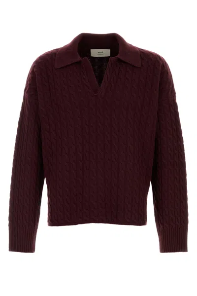 Ami Alexandre Mattiussi Ami Burgundy Wool Blend Oversize Sweater