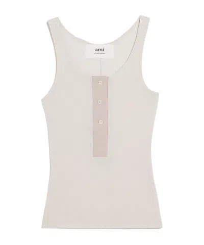 Ami Alexandre Mattiussi Button-front Cotton-rib Tank Top In White