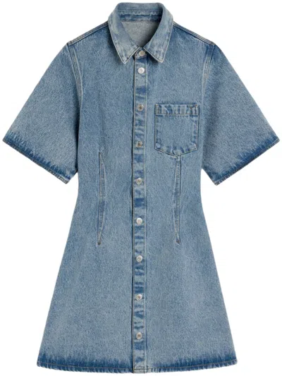 Ami Alexandre Mattiussi Ami Button-down Blue Dress With Wide Sleeves And Inset Pockets