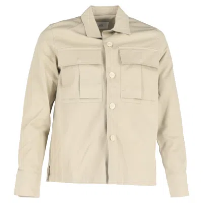 Ami Alexandre Mattiussi Ami Button-down Long Sleeve Shirt With Pockets In Beige Cotton