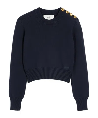 Ami Alexandre Mattiussi Ami Button Embellished Crewneck Knitted Jumper In Black