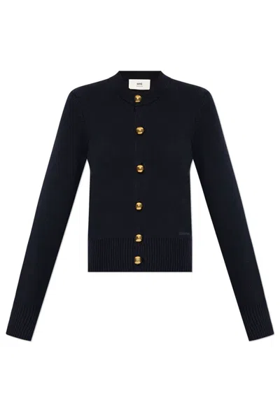 Ami Alexandre Mattiussi Chic Women's Cardigan With Elegant Golden Buttons In Bleumarine