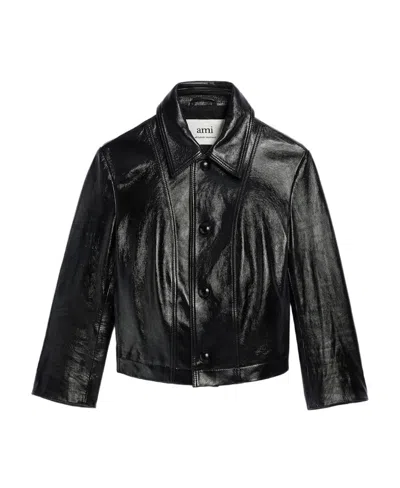 Ami Alexandre Mattiussi Ami Buttoned Leather Jacket In Black