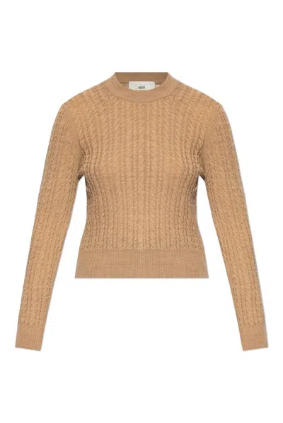 Ami Alexandre Mattiussi Ami Cableknit Crewneck Sweater In Camel/280