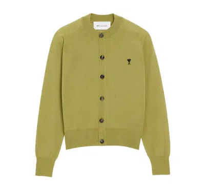 Ami Alexandre Mattiussi Ami Cardigan Col Rond Avec Ami De Coeur Contraste In Green