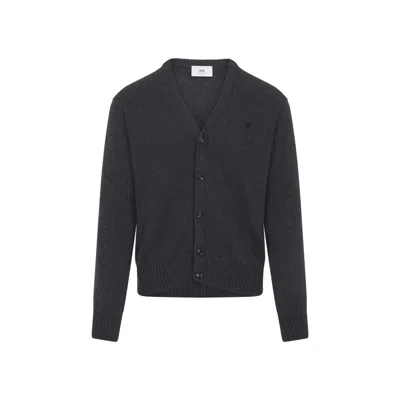 Ami Alexandre Mattiussi Ami Cashmere Blend Cardigan With Deep V-neck In Black