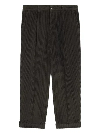 Ami Alexandre Mattiussi Ami Charcoal Grey Corduroy Pleated Cuffed Trousers In Black