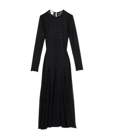 Ami Alexandre Mattiussi Ami Checked Semi-sheer Long-sleeved Midi Dress In Black