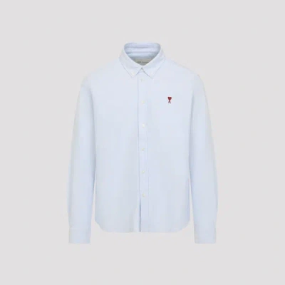 Ami Alexandre Mattiussi Ami De Coeur Logo Embroidered Striped Shirt In White