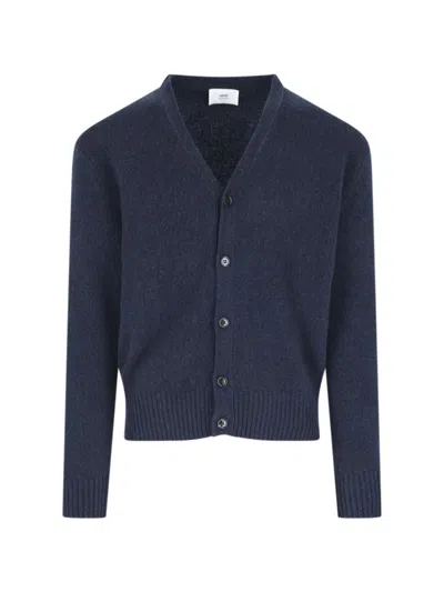 Ami Alexandre Mattiussi Ami Classic Blue Cashmere V-neck Cardigan