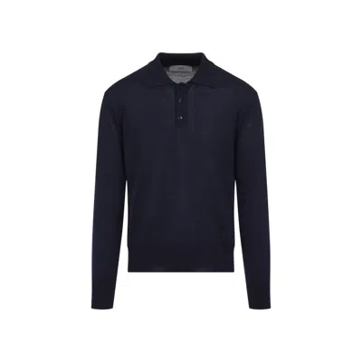 Ami Alexandre Mattiussi Ami Classic Blue Polo With Wool And Silk Blend