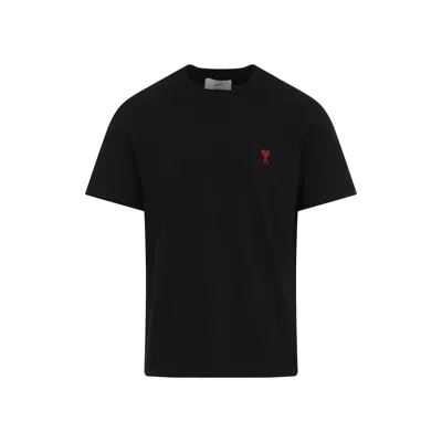 Ami Alexandre Mattiussi Ami Paris Men Black T-shirt With Ami De Coeur Embroidery On The Front In Cotton Man