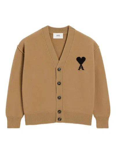Ami Alexandre Mattiussi Ami Classic V-neck Wool Cardigan With Signature Logo In Black