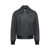 Ami Alexandre Mattiussi Mens Anthracite Regular-fit Spread-collar Leather Jacket In Blue
