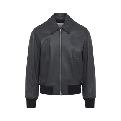 Ami Alexandre Mattiussi Ami Contemporary Black Leather Jacket In Blue