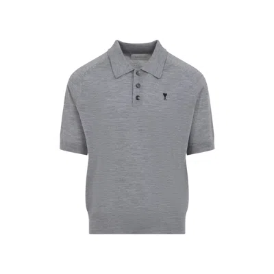 Ami Alexandre Mattiussi Ami Paris Grey Contrasted Adc Merino Wool Polo In Gray