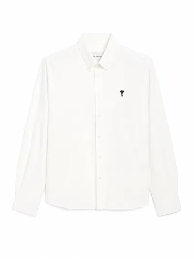 Ami Alexandre Mattiussi Ami Contrasted Ami De Coeur Button Down Collar Classic Fit Shirt In White