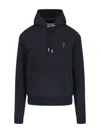 Ami Alexandre Mattiussi Ami Cotton Hoodie With Drawstring Hood And Red Logo Embroidery In Blue