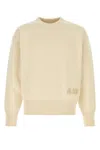 Ami Alexandre Mattiussi Beige Cotton Ami Embroidered Crewneck Sweater White In Nude
