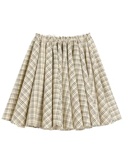 AMI ALEXANDRE MATTIUSSI AMI CREAM/BLACK WOOL CANVAS MIDI SKIRT