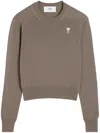 Ami Alexandre Mattiussi Beige Wool Ami De Coeur Crew Neck Sweater Grey In Brown
