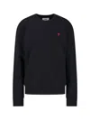 Ami Alexandre Mattiussi Ami Crewneck Sweatshirt With Red Logo Embroidery And Ribbed Finishes In Blue