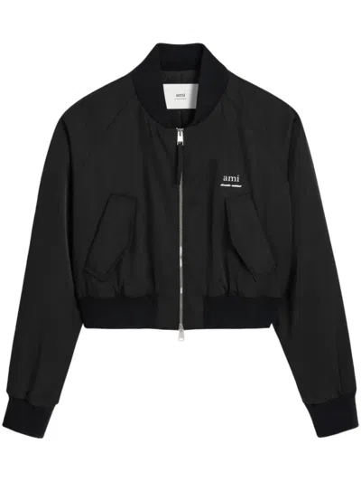 Ami Alexandre Mattiussi Ami Cropped Black Bomber Jacket With Zip Closure
