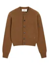 Ami Alexandre Mattiussi Ami Cropped Brown Wool Cardigan With Crew Neck And Ami De Coeur Embroidery In Brown