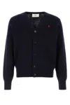 Ami Alexandre Mattiussi Ami Paris Men Blue Cardigan With V Neck And Adc Embroidery On The Front In Wool Blend Man In Blue