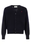 Ami Alexandre Mattiussi Ami Paris Men Blue Cardigan With V Neck And Adc Embroidery On The Front In Wool Blend Man In Black