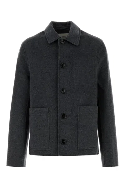 Ami Alexandre Mattiussi Ami Dark Grey Flannel Jacket In Black