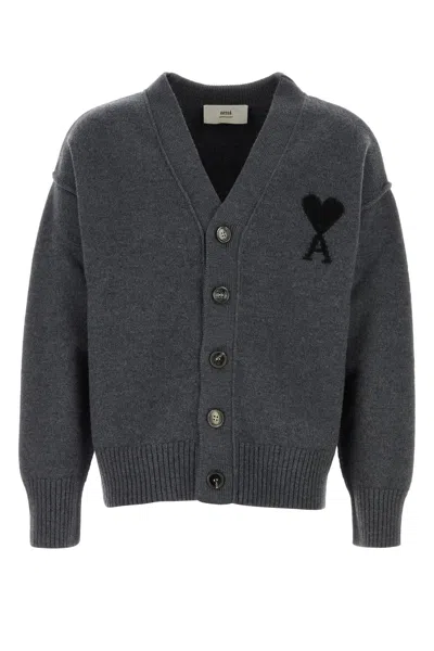 Ami Alexandre Mattiussi Ami Paris Ami Paris De Coeur Heather Grey Cardigan In Gray