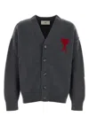 Ami Alexandre Mattiussi Dark Grey Wool Cardigan With Embroidered Heart Detail In Gray