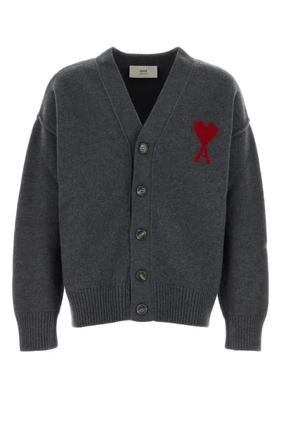 Ami Alexandre Mattiussi Ami Dark Grey Wool Cardigan In Gray