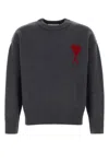 Ami Alexandre Mattiussi Crew Neck Long Sleeve Sweater With Ribbed Edges In Gray