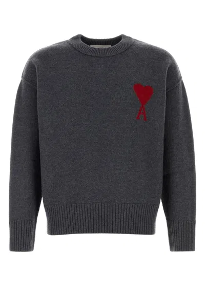 AMI ALEXANDRE MATTIUSSI AMI DARK GREY WOOL SWEATER