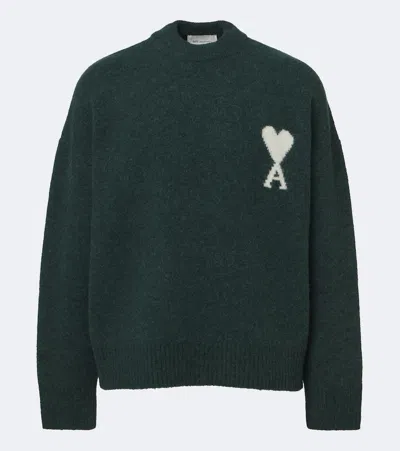 Ami Alexandre Mattiussi Ami Paris Alpaca Blend Crewneck Sweater With Ami Of Caur Intarsia In Multi