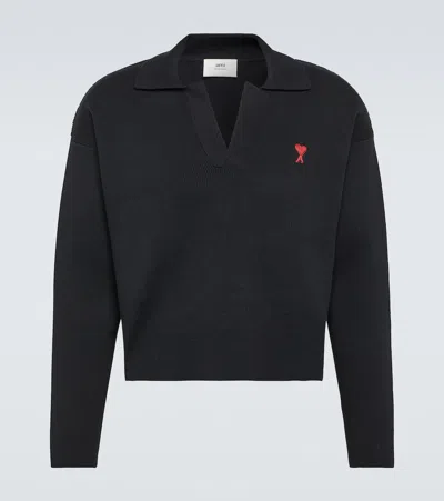 Ami Alexandre Mattiussi Ami De Caur Cotton-blend Polo Sweater In Black