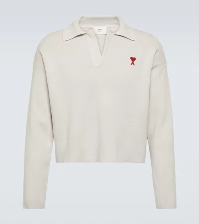 Ami Alexandre Mattiussi Ami De Caur Cotton-blend Polo Sweater In Chalk